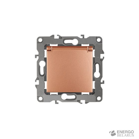 12-2103-14 ЭРА Розетка 2P+E Schuko со шторками с крышкой, 16A-250В, IP20, Эра12, медь