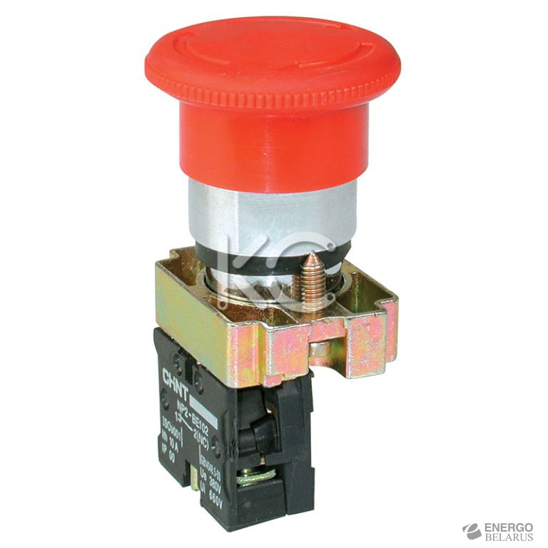 Кнопка управления Грибок d40мм (2) с фиксации NP2-BS542 без подсветки красная 1НЗ  IP40 (CHINT)