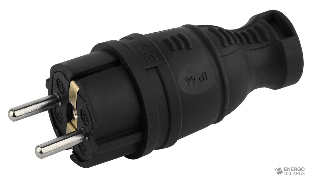 V8-B-IP44 ЭРА Вилка каучуковая з/з прямая 16A IP44 черная (30/300/1800)