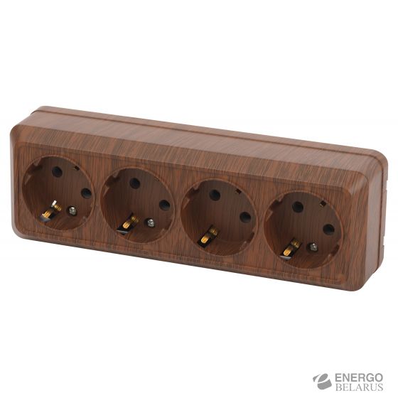 Розетка Intro Quadro 2-208-10 четырехместная с заземлением 4х2P+E, 16А-250В, IP20, открытой установки, венге