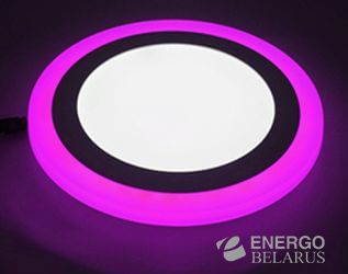 Светильник светодиодный ультратонкий с декоративной подсветкой круглый, 12+4W, Розовый TruEnergy