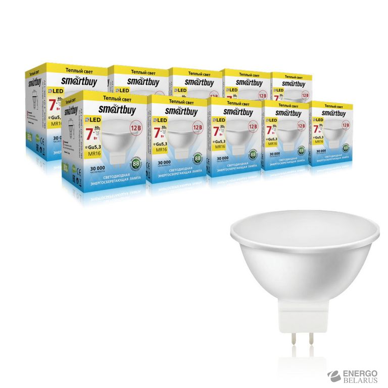 Лампа светодиодная (LED) Smartbuy-Gu5,3-7W/3000/12V
