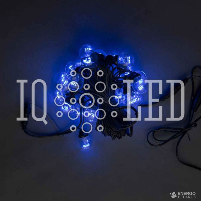 Гирлянда 40CM, 10M, 240V, белт-лайт с лампами, синий/черный провод
