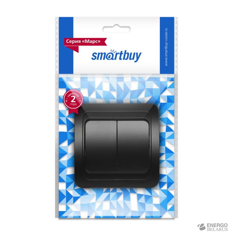 Выключатель 2-клавишный 10А черный, керамика "Марс", Smartbuy