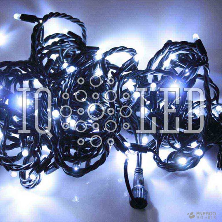 Гирлянда постоянного свечения 10M, 24V, белая / черный провод, соединяемая (без шнура) (новый коннектор)