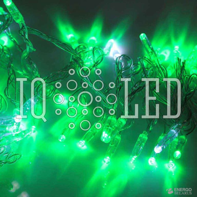 Гирлянда с FLASH мерцанием 10M, 240V, зеленая / белый FLASH на прозрачном проводе, соединяемая (без шнура) (с колпачком)