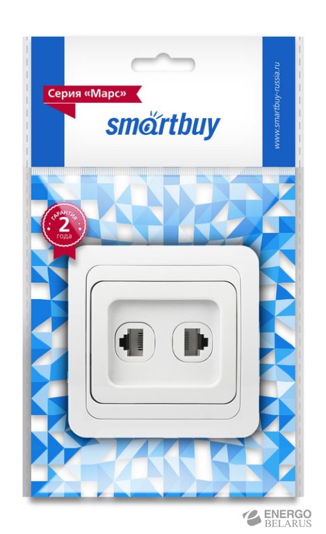 Розетка компьютер+телефон RJ-45+Phone 1 местная белая "Марс", Smartbuy