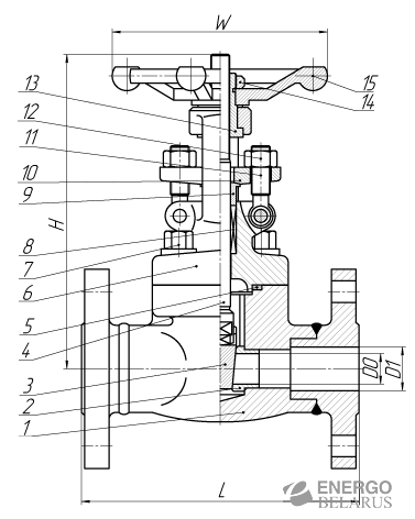 Задвижка компактная ЗКС 31с77нж DN40 PN 1,6 МПа фланцевое исполнение