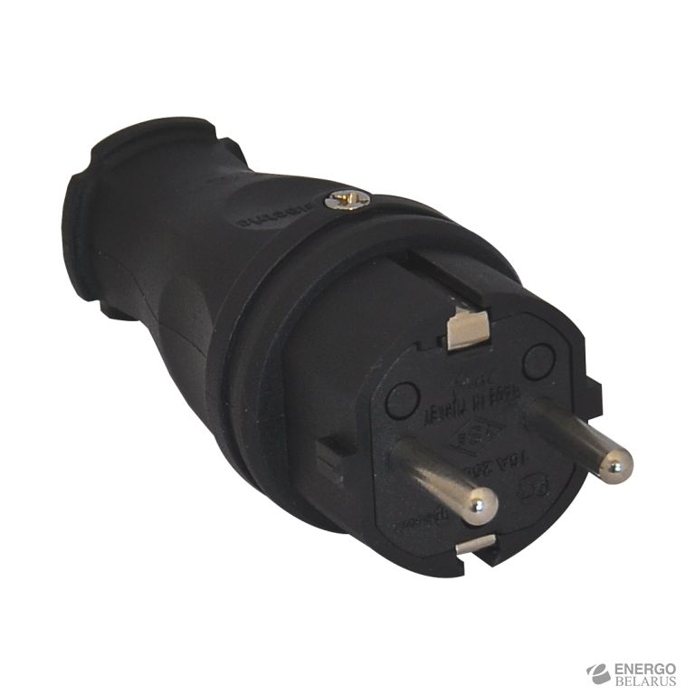 Вилка прямая черная (каучук) Schuko 2P+E IP44 1x16A 3101-301-0300