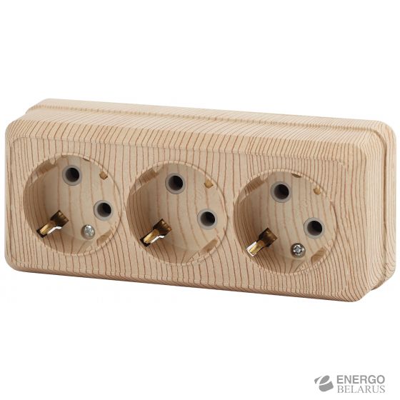 2-206-11 Intro Розетка 3х2P+E, 16А-250В, IP20, ОУ, Quadro, сосна