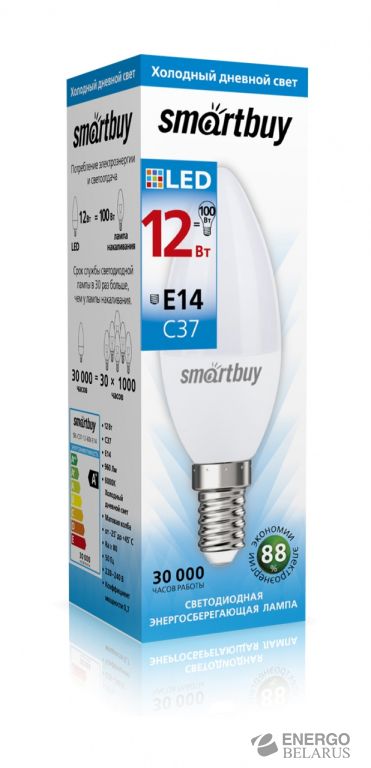 Лампа светодиодная (LED) Smartbuy-C37-12-60K-E14