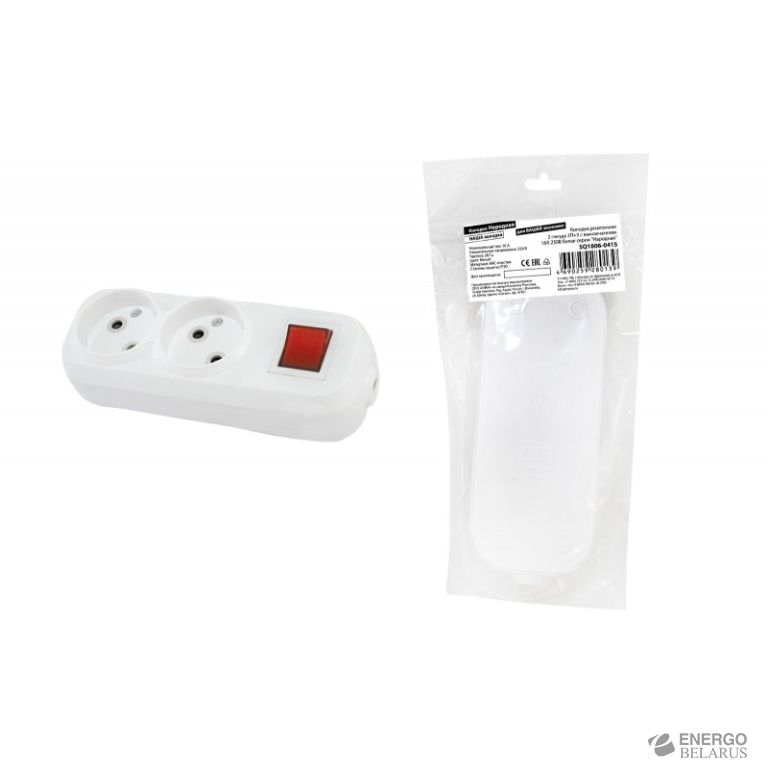 Колодка розеточная 2 гнезда 2П+3 с выключателем 16А 250В белая (SQ1806-0415)