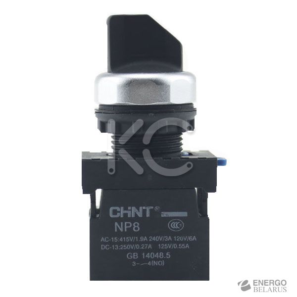 Переключатель без подсветки NP8-11X/212, 2 положения с фиксацией, чёрная 1НО+1НЗ IP65 (R) (CHINT)