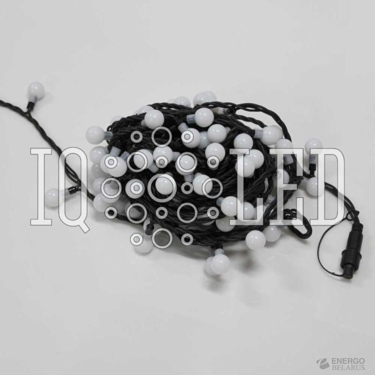 Гирлянда с насадками 15M, 25MM, 240V, белая/черный провод, соединяемая (без силового шнура) шарик D25