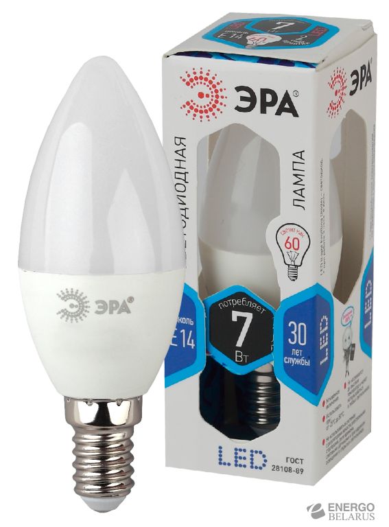 Лампа светодиодная LED BXS-7W-827-E14 ЭРА (диод, свеча на ветру, 7Вт, тепл, E14) (10/100/2800)