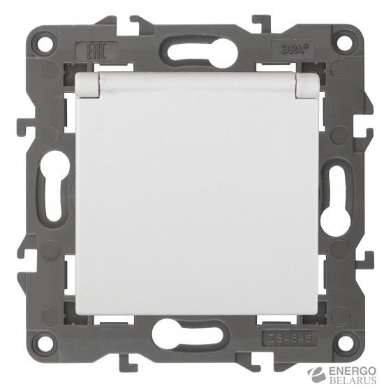 14-2103-01 ЭРА Розетка 2P+E Schuko со шторками с крышкой, 16A-250В, IP20, Эра Elegance, белый