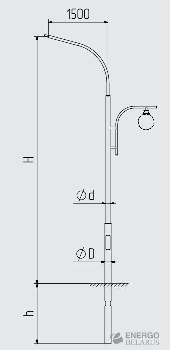 Опора металлическая консольная трубчатая прямостоечная ОМК-6-1-6.0