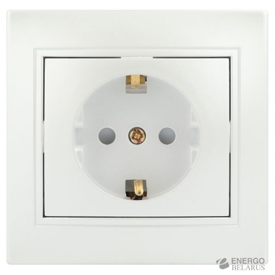Розетка Intro Plano 1-206-06 с заземлением 2P+E Schuko со шторками, 16А-250В, IP20, СУ, перламутр