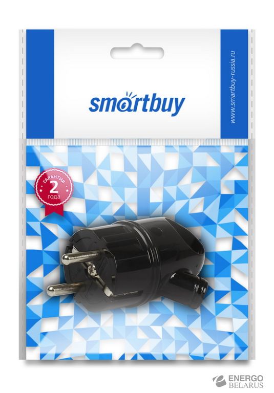 Вилка Smartbuy, с кольцом с заземлением черная 16А 250В