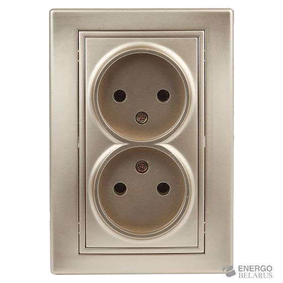 Розетка Intro Plano 1-204-04 без заземления двойная 2х2P, 16А-250В, IP20, СУ, Plano, шампань