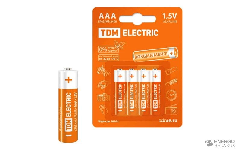 Элемент питания LR03 ААА Alkaline 1,5V BP-4 TDM