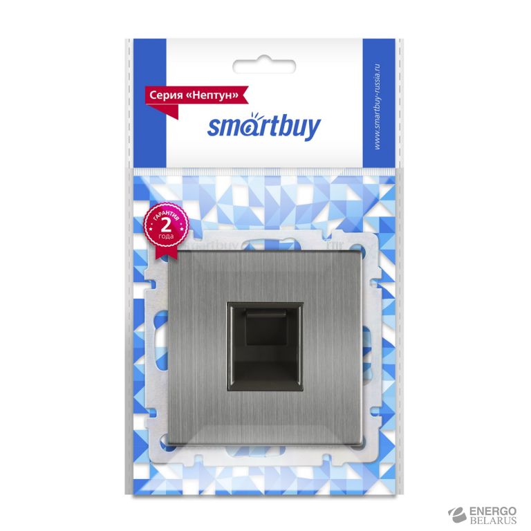 Розетка телефонная RJ-11, серый никель, "Нептун", Smartbuy