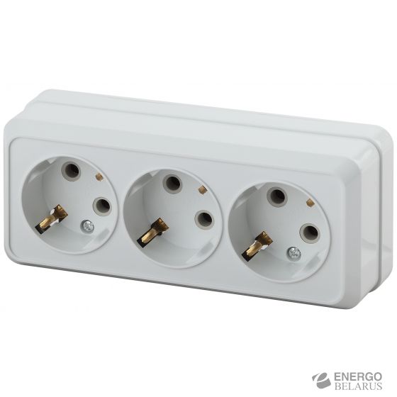 2-206-01 Intro Розетка 3х2P+E, 16А-250В, IP20, ОУ, Quadro, белый