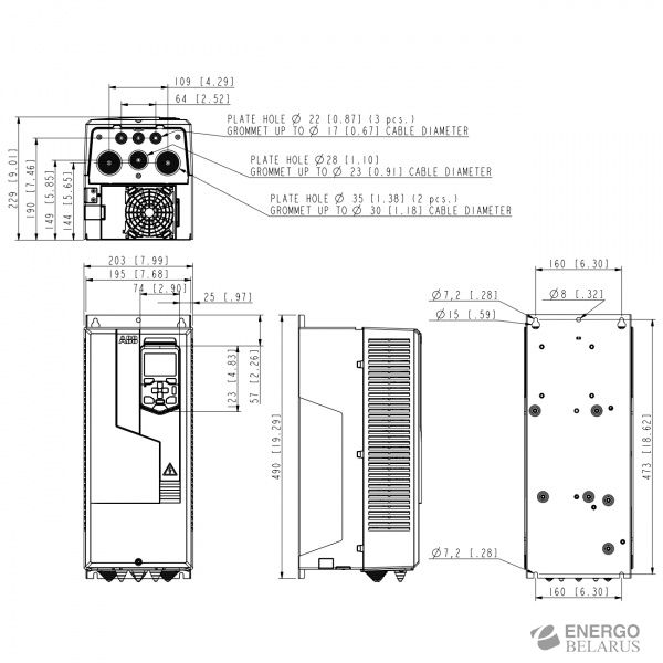 Преобразователь частоты ABB ACS580-01-046A-4+J400 (22kW, 3ф, 45A, IP21, G-150%)