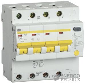 Дифференциальный автоматический выключатель АД14S 4Р 63А 100мА IEK
