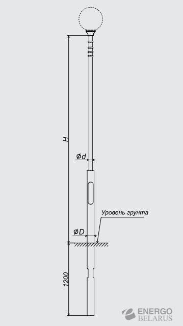 Опора металлическая торшерная трубчатая прямостоечная ОМТ(д)-2-1-4.0