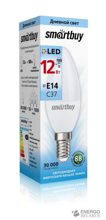 Лампа светодиодная (LED) Smartbuy-C37-12W/4000/E14/