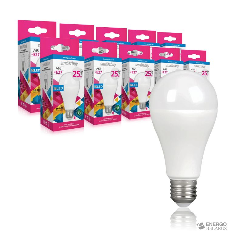 Лампа светодиодная (LED) Smartbuy-A65-25W/6000/E27