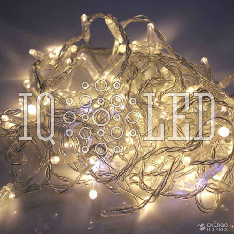 Гирлянда с FLASH мерцанием 20M, 24V, белый теплый / белый теплый FLASH на прозрачном проводе (без шнура) (с колпачком)