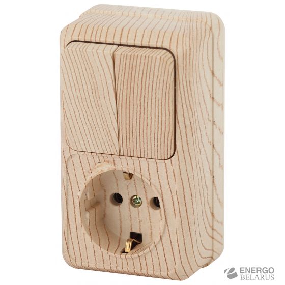 2-706-11 Intro Блок розетка+выкл. двойной верт. 10А-250В, IP20, ОУ, Quadro, сосна