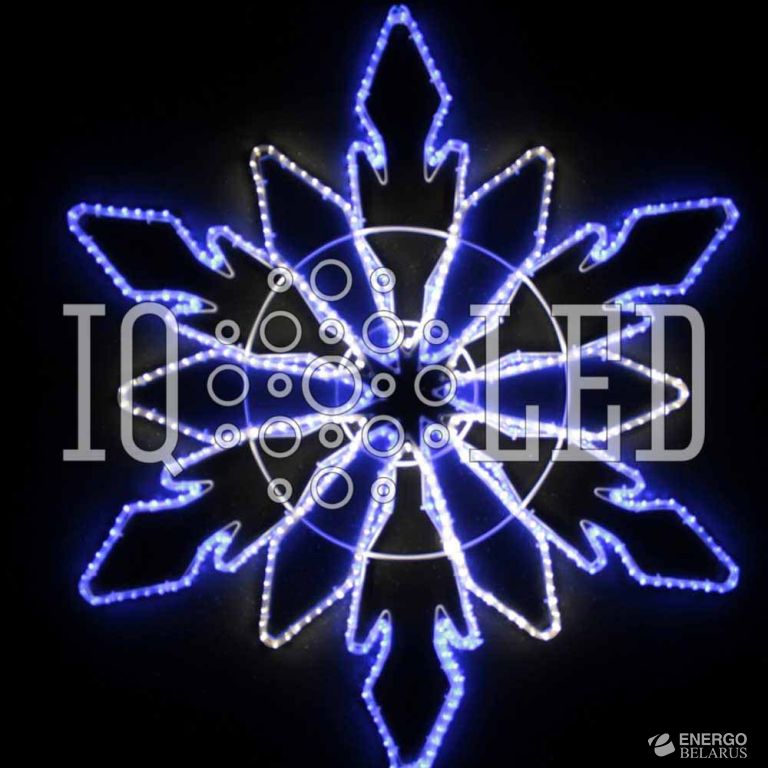 Снежинка двойная из тейп лайта 93*93 240V/12V, бело/синяя с контр. и тр.