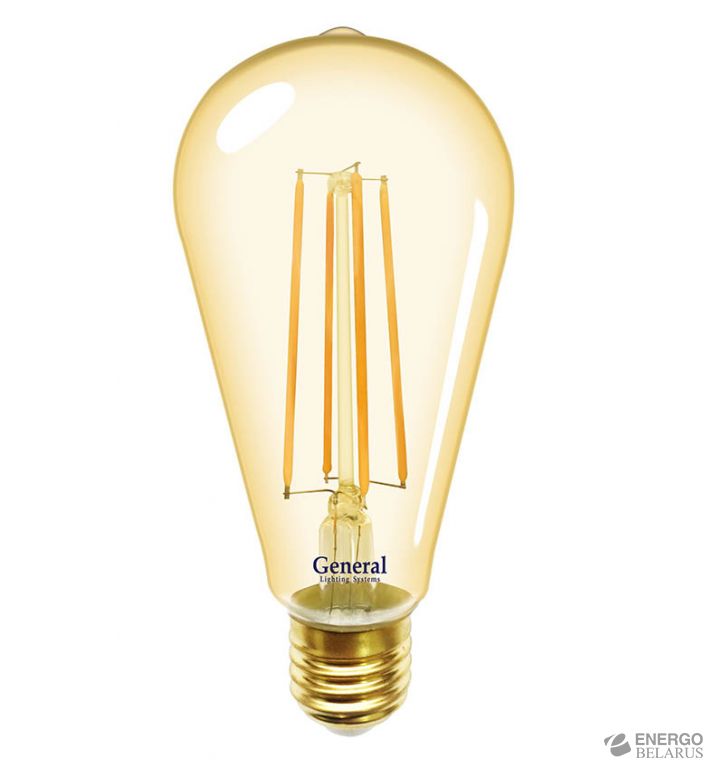Лампа светодиодная декоративная филаментная GLDEN-ST64S-10-230-E27-2700 Золотая General