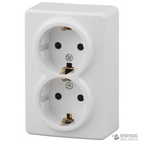 11-2205-01 ЭРА Розетка 2х2P+E Schuko, 16A-250В, IP20, ОУ, Эра Эксперт, белый