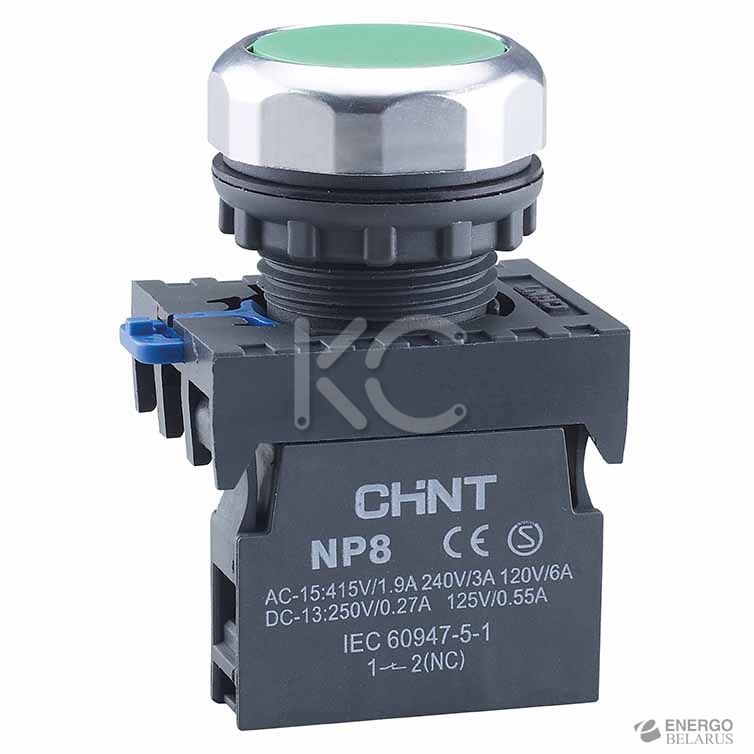 Кнопка управления NP8-11BN/3 без подсветки, зеленая  1НО+1НЗ IP65 (R) (CHINT)