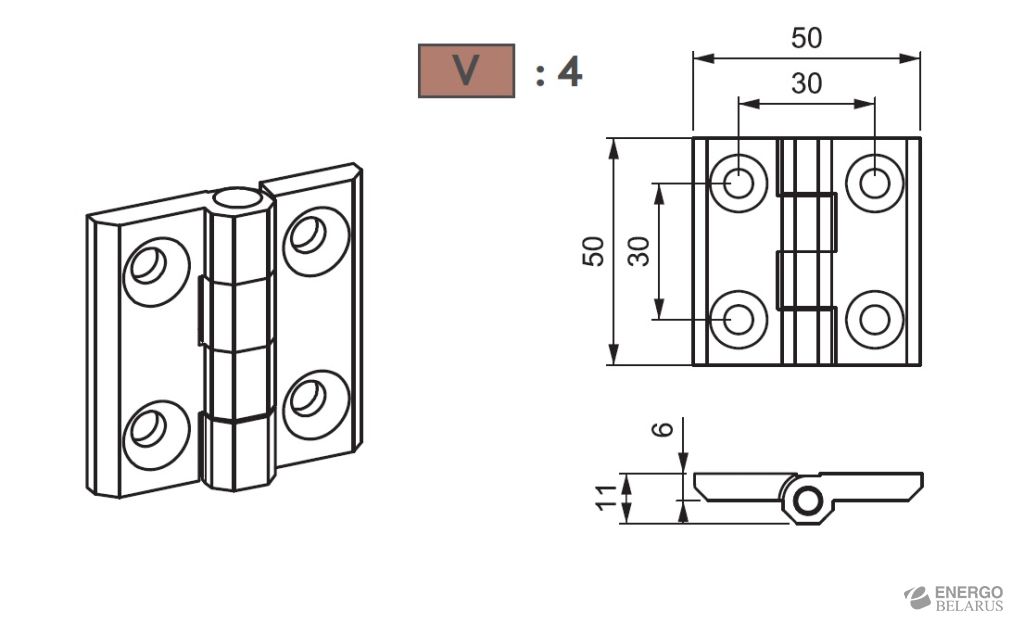 Петля накладная Essentra (Mesan) 399-4-0-4