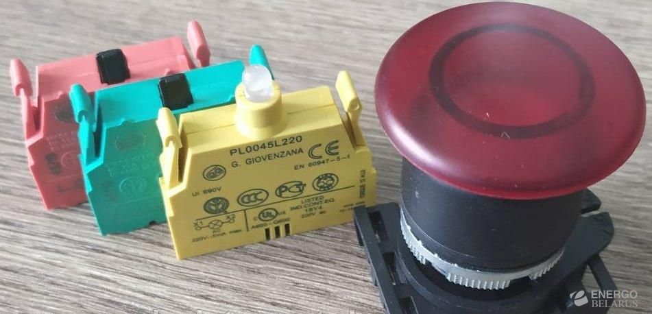 Кнопка грибковая с фиксацией и подсветкой (снятие - нажатием) PPFL1S4N d40 RED IP65