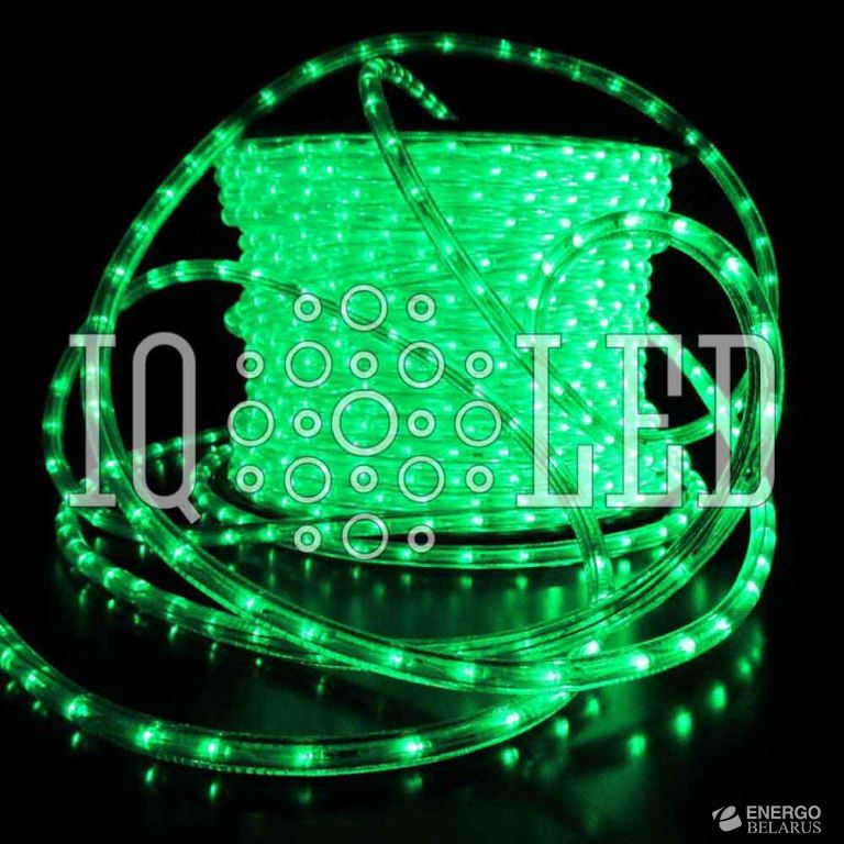 Дюралайт круглый 2W 100M 1M 12V зеленый, 13мм, 12 Вольт