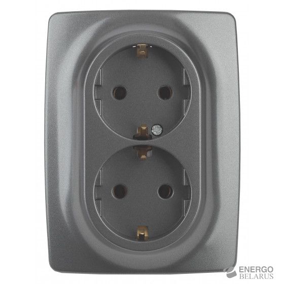 12-2108-12 ЭРА Розетка 2X2P+E Schuko со шторками, 16A-250В, IP20, Эра12, графит