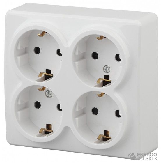11-2211-01 ЭРА Розетка 4х2P+E Schuko со шторками, 16A-250В, IP20, ОУ, Эра Эксперт, белый