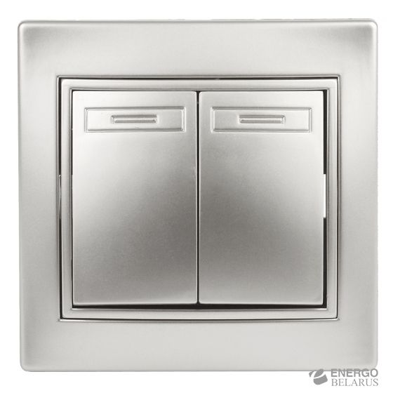 1-104-03 Intro Выключатель двойной, 10А-250В, IP20, СУ, Plano, алюминий