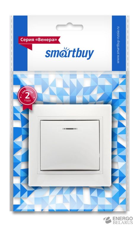 Выключатель 1-клавишный с индикатором 10А белый "Венера", Smartbuy