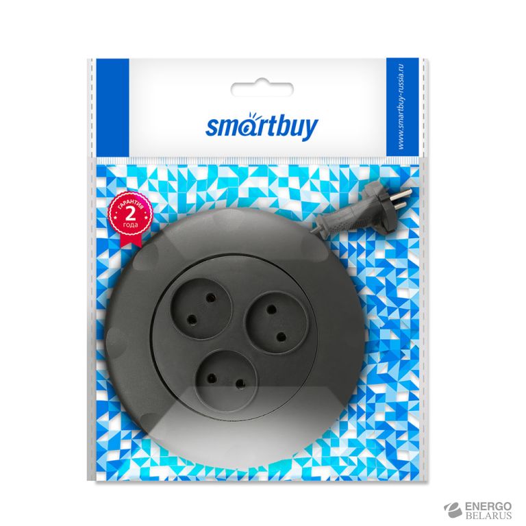 Удлинитель Smartbuy, 3 гнезда 3 метра 10А/2,2кВт, без заземления, черный