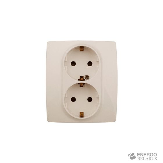 12-2104-02 ЭРА Розетка 2X2P+E Schuko со шторками, 16A-250В, IP20, Эра12, слоновая кость