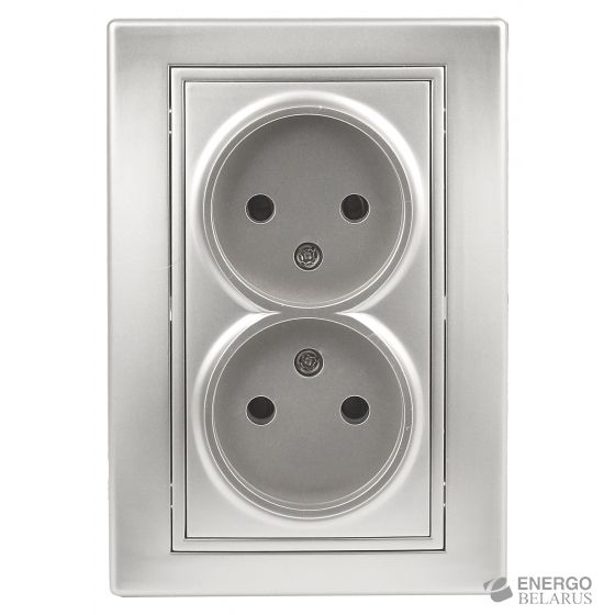 1-204-03 Intro Розетка 2х2P, 16А-250В, IP20, СУ, Plano, алюминий