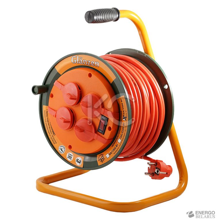 Удлинитель на катушке GLANZEN 4 гн. ПВС 3х1,5 (30 м) IP44