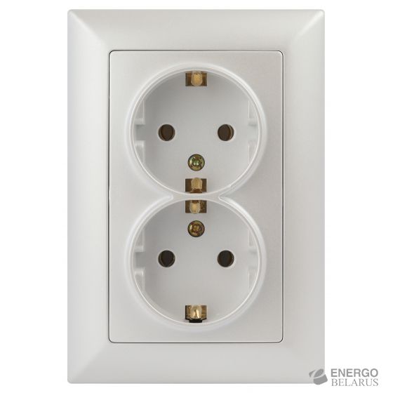 Розетка Intro Solo 4-205-06 с заземлением двойная 2X2P+E Schuko, 16А-250В, IP20, СУ, перламутр